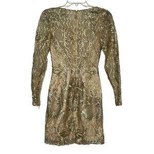 Landmark Gold Sequin Cocktail‎ Mini Lined Long Sleeve Dress Woman's Size 2